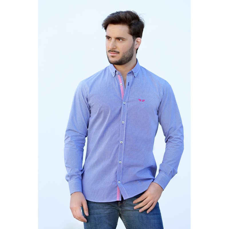 PORTIER HOMBRE CAMISA "VICHY CONTRASTE" - AZUL MARINO