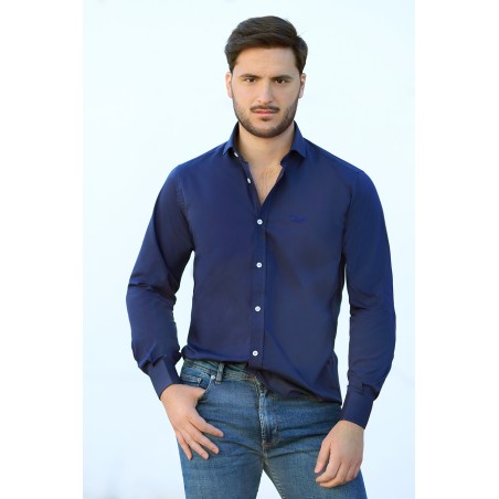 PORTIER HOMBRE CAMISA "FIL A FIL CUELLO ITALIANO" - AZUL MARINO